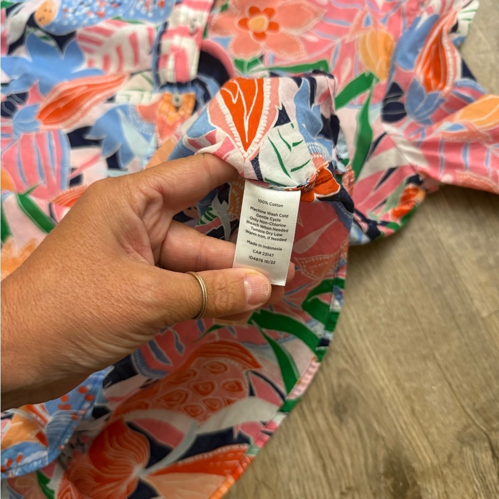 Talbots Multi Color Abstract Floral Button Down - image 6